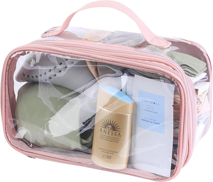 BORMELUN Large clear travel pouch,TSA approved toiletry reusable organizer with zipper proof purse makeup case carry On (Pink) - Image 3