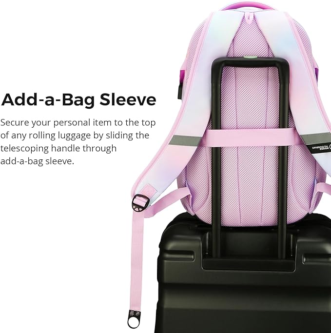 Swissdigital Laptop Backpack, Pink Purple, Travel Backpack, SD803-104 | USB Charging Port, Travel Backpack, 31l Capacity, Backpack for Women - Image 5