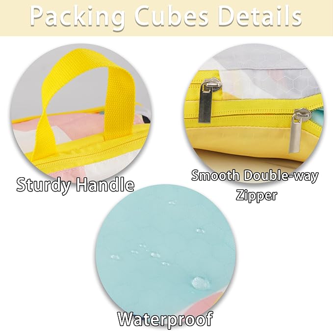 8 Pcs Compression Packing Cubes Travel for Suitcases, Waterproof Luggage Organizer Washable Storage Bags Set for Backpack Travel- Packaging Cubes for Carry-Ons and Storage - Image 5