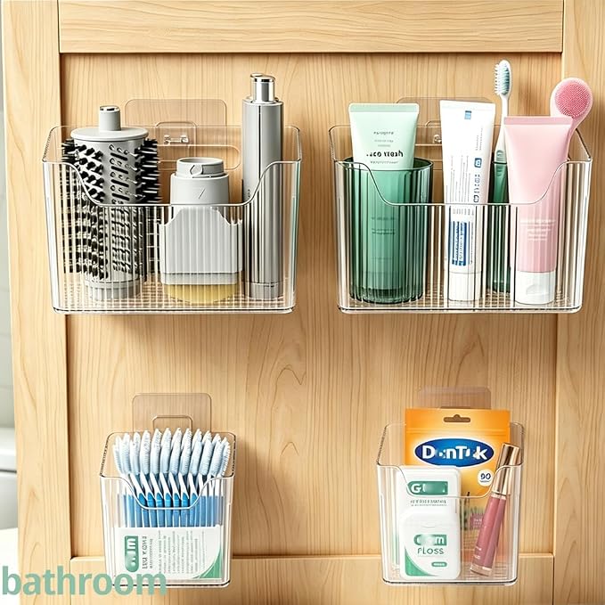 RR RAXMIN 6 Pack Cabinet Door Organizer ,Clear Storage Caddy, Adhesive Wall Mounted Organizer Bins, ,Stackable Basket for Kitchen Cabinets, Bathroom, Pantry, Office, and Tabletop Organization - Image 4