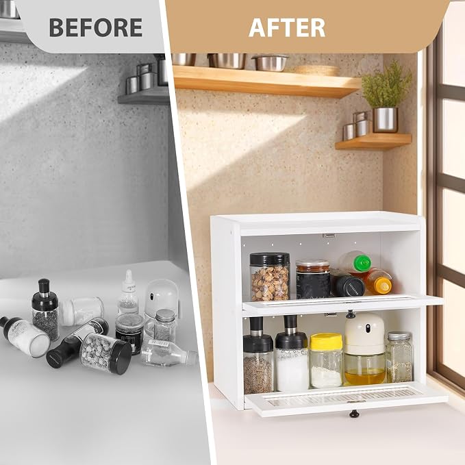 Sunhoo Bread Box for Kitchen Countertop Wooden Bread Storage Container Bin 2 Layer Breadbox Holder Large Capacity Keeper Vintage Farmhouse Food Organizer Pantry Shelf Acrylic Window (White) - Image 6