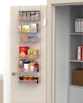VyGrow 12.3" W Narrow Over the Door Pantry Organizer, 6-Tier Over the Door Organizer with Adjustable Basket, Pantry Door Organization for Pantry Kitchen Storage Room Spice Rack, Pink by VyGrow