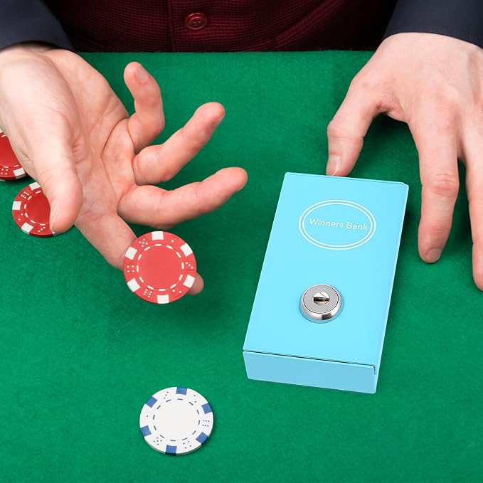 Reallnaive 1 Pack Metal Box for Gamblers Pocket Sized Winner Bank Casino Cash Box with 2 Keys Portable Casino Money Safe strongbox for Cash Saving Go Home Money Gifts(Blue,Classic) - Image 5