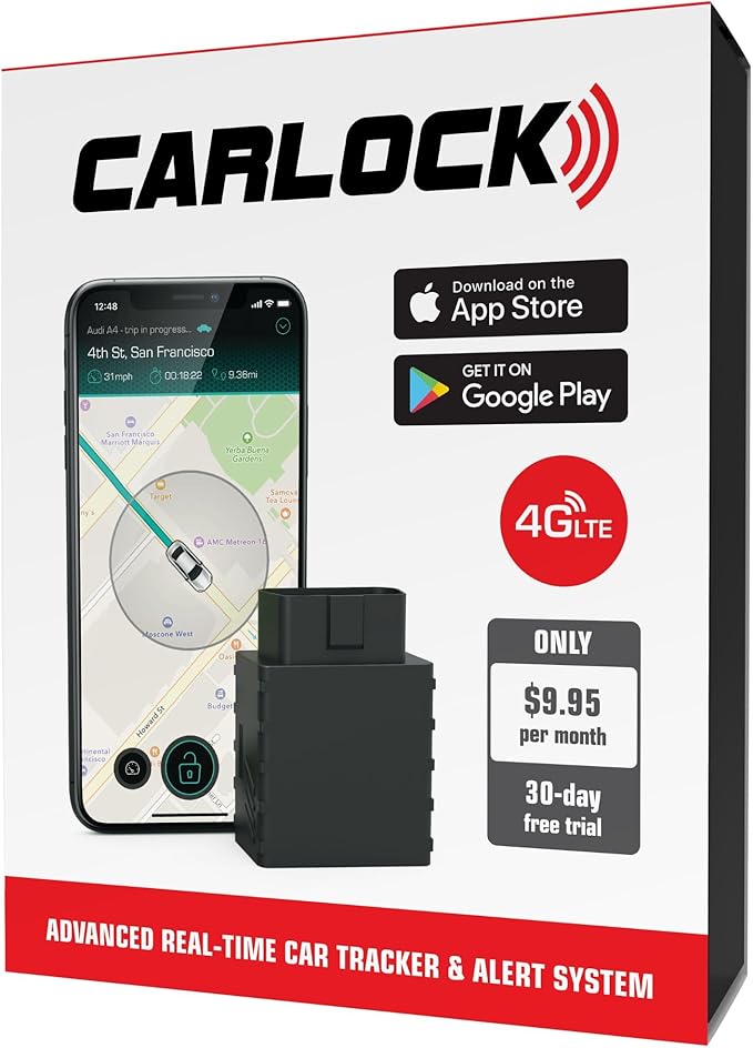 CARLOCK Anti Theft Car Device - Real Time 4G Car Tracker & Car Alarm System. Comes with Device & Phone App. Tracks Your Car in Real Time & Notifies You Immediately of Suspicious Behavior.OBD Plug&Play by Carlock