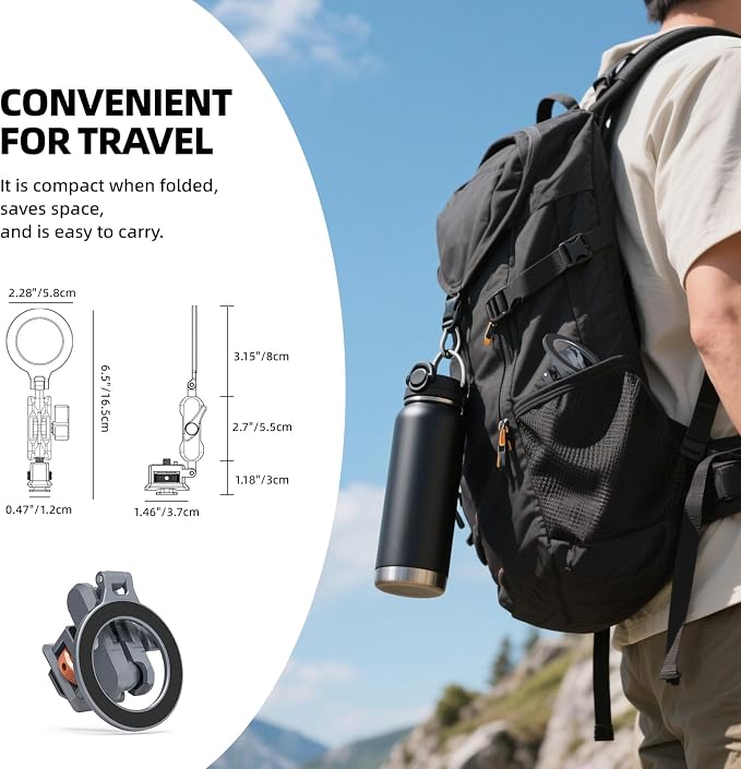 MOSENVKA 4-in-1 Magnetic Phone Mount for iPhone Foldable Stand | Arca-Swiss base, 1/4"-20 screw and Cold Shoe Adapter for GoPro, Cameras and Vlogging Setups - Image 4