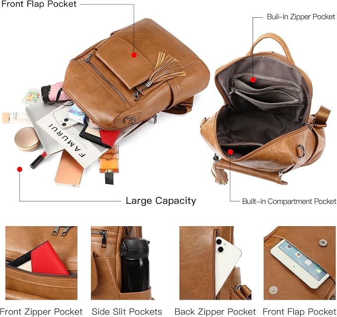 GAEKEAO Backpack Purse for Women PU Leather Anti-theft Backpack Ladies Convertible Large Travel Designer Fashion Shoulder Bag - Image 3