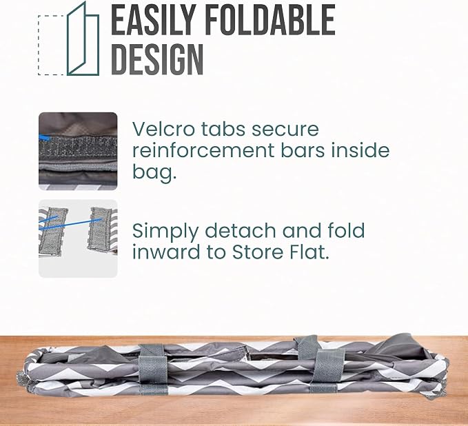 Extra Large Utility Tote Bag - Oversized Collapsible Reusable Wire Frame Rectangular Canvas Basket With Two Exterior Pockets For Beach, Pool, Laundry, Car Trunk, Storage - Chevron Gray - Image 6