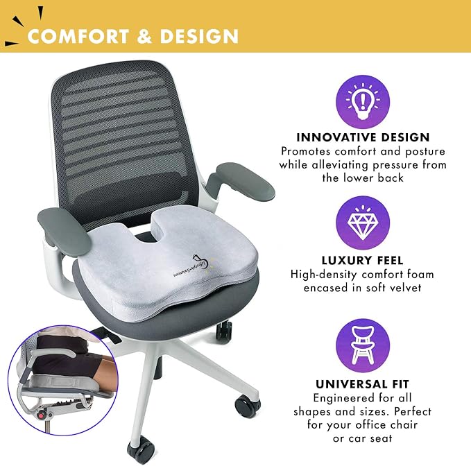 Large Seat Cushion with Carry Handle and Anti Slip Bottom, Large Gel Memory Foam Seat Cushion - Orthopedic Gel & Memory Foam - Coccyx Cushion for Tailbone Pain – Sciatica & Back Pain Relief (Grey) - Image 6
