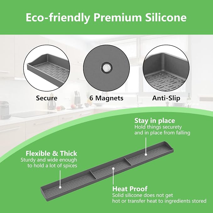 Stove Top Shelf 30 Inch - Silicone Material Magnetic Shelf for Stove -Grey | 3 Functional Partitions,Heat Resistant Kitchen Spice Rack Organizer - Image 5