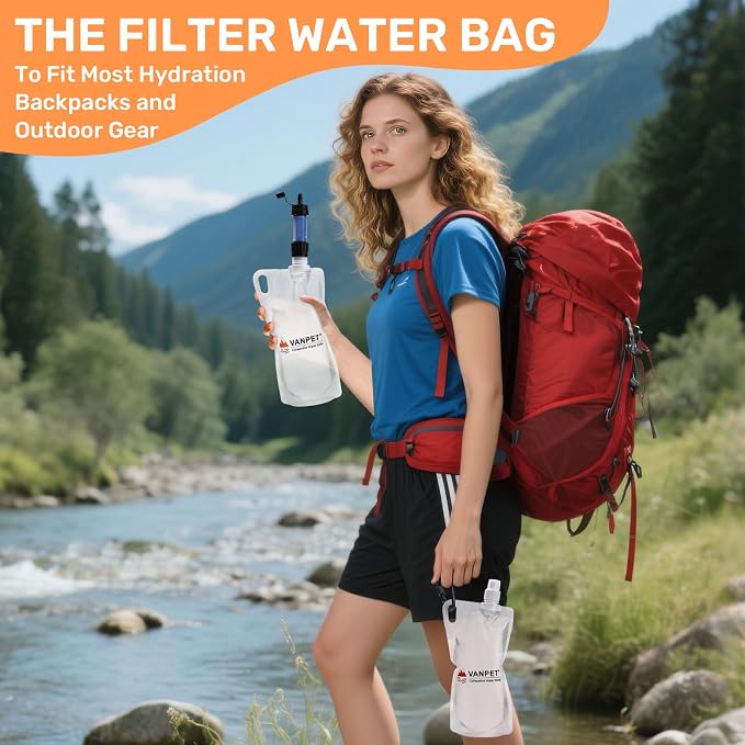 1L Hiking Collapsible Water Bottles, 33OZ BPA-Free Plastic Flasks, Reusable Drink Bags, Foldable Backpacking Water Bottle for Travel Camping Hiking (6-Pack) - Image 3