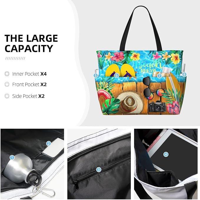 Beach Bag Tote Bags Waterproof Sandproof for Women Large Beach Tote Pool Bag Foldable with Zipper for Travel Weekend - Image 5
