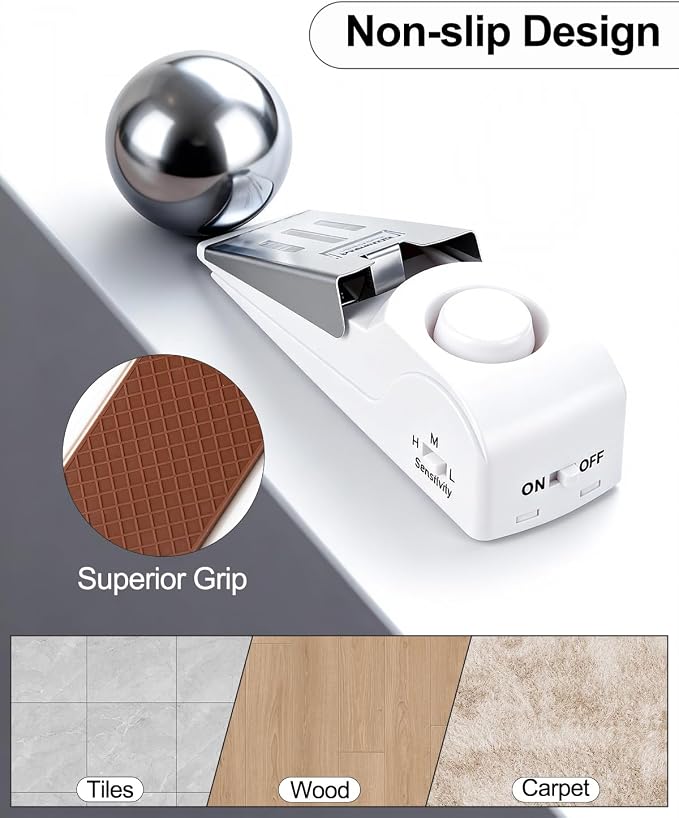 2 Pack Door Stop Alarm, Door Stopper with 120DB Security Alarm, Floor Wedge Door Stop Siren, Door Security Devices for Traveling, Apartment, Hotel and Home, White - Image 3