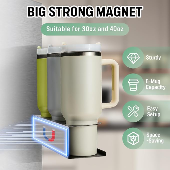 POLRAI 2 Pack Magnetic Stanley Cup Holder for Fridge, Water Bottle Organizer for Tumbler with Double Sided Tape Hold Stanley Cup Accessories for Kitchen Cabinet Wall - Image 2