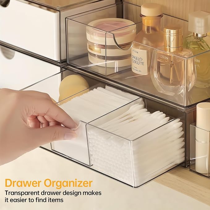 PAVSTINE Medicine Cabinet Organizer 2 Pack, Stackable Storage Drawers with Removable Divider, Make Up Organizer for Bathroom Mirror Cabinets, Vanity, Closet, Countertop - Clear - Image 4