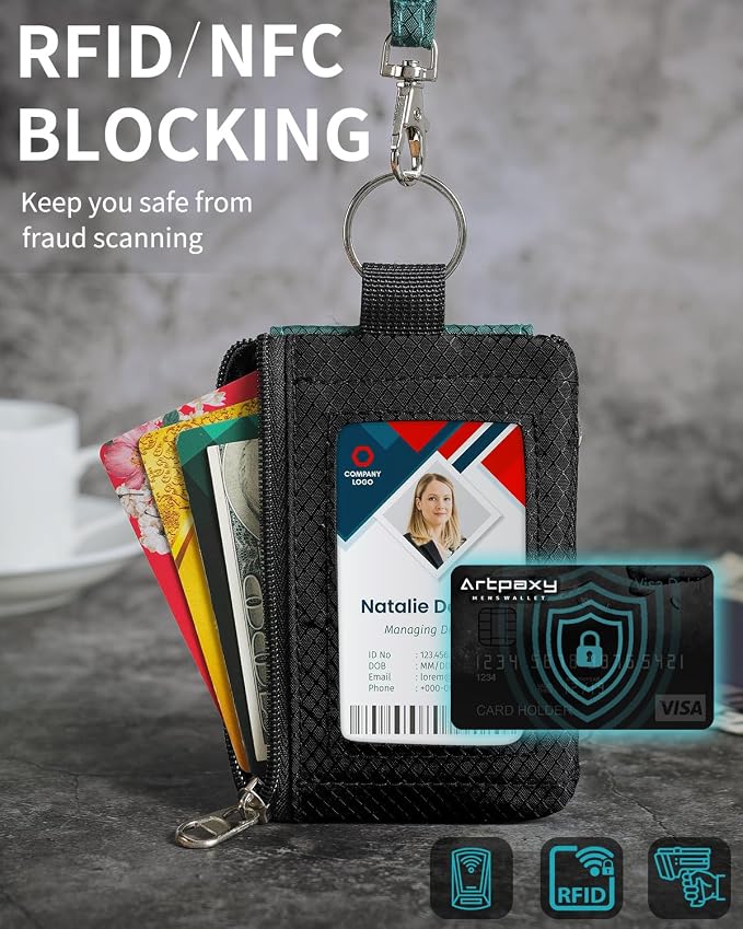 Artpaxy Minimalist Wallet For Mens Womens, Keychain RFID Blocking Zipper Small Wallet with ID Window 2 Lanyards,Water Resistant Travel Cash Card Coin Case Boys Girls - Image 6