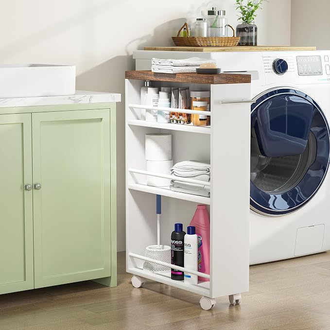 Tribesigns Slim Storage Cart, Rolling Narrow Kitchen Cart on Wheels for Small Place, 4-Tier Slide Out Slim Utility Cart Skinny Laundry Cart with Handle for Kitchen, Bathroom, Laundry - Image 3