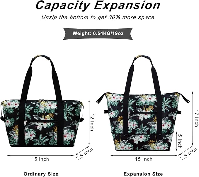 Expandable Duffel Bag for Women with Trolley Sleeve/Wet Pocket Weekender Travel Tote Large Carry On Overnight Luggage - Image 3