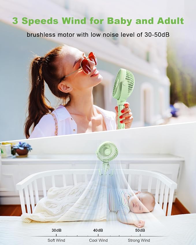 Coohea Clip on Stroller Fan, Rechargeable Long-Lasting Power Wind Fan | 4000mAh Battery Operated, 360° Rotatable Flexible Tripod, 3 Adjustable Speed, Portable Fan for Car Crib Backseat Beach Travel - Image 3