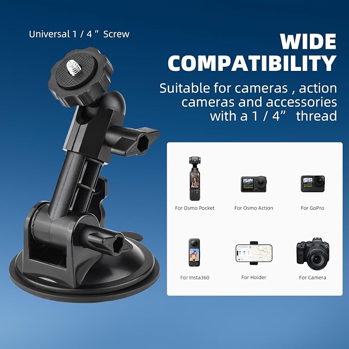 BRDRC Pocket 3 4 Suction Cup Mount, for Xtra Muse Car Windshield Window Dash Holder Kit with Expansion Adapter for Insta360 X4 X5 Go 3S for GoPro Max Hero Pocket 3 4 Action 6 5 Pro Nano Accessories - Image 4