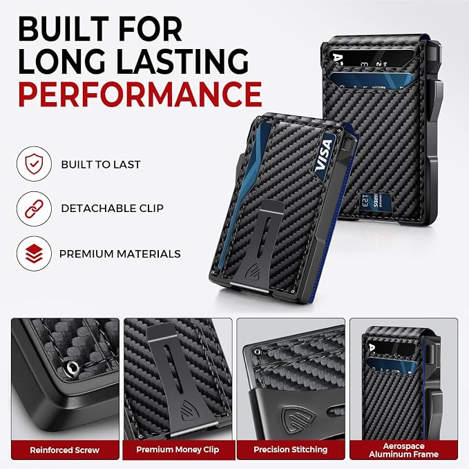RUNBOX Wallet for Men, Mens Minimalist Wallet Holds 14 Cards, Compact Pop Up Wallet with Dual ID Windows & Money Clip, RFID Blocking Flip Up Card Holder, Metal Aluminum Credit Card Case Bifold Wallet - Image 8