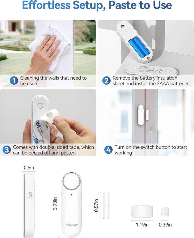 TECKNET Door Alarms When Opened, Window Door Alarm for Kids Safety, 2-in-1 Alarm & Chime, Door Sensor for Home Security, 3-Level Volume Control, Window Alarms for Garages, Apartment, 6Pcs - Image 6