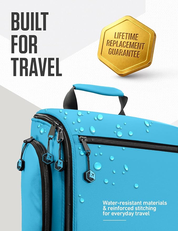 VENTURE 4TH Hanging Travel Toiletry Bag 18 Compartments - Tiffany Blue | Hangs on rails, hooks or doors; stands upright. Removable TSA pouch. Water-resistant Nylon 290D Twill, reinforced stitching. - Image 7