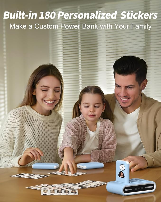 GOODaaa Portable Charger, 3-Pack 10000mAh Slim Power Bank Built in Cables, 3 Outputs 1 Inputs Family Power Hub for All Mobile Devices, Charging Station Set Includes 140 DlY Stickers, for Home,Office - Image 2