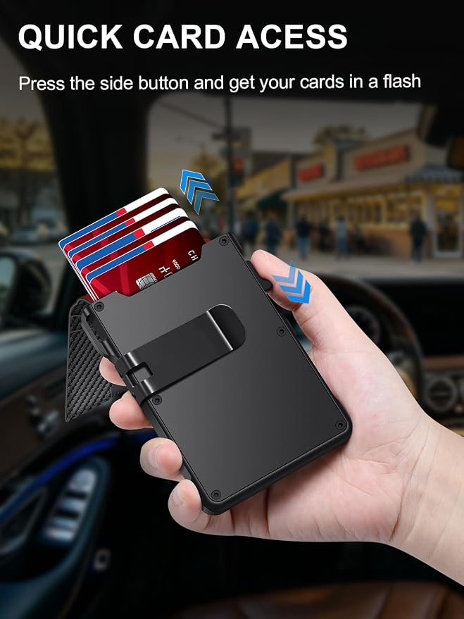 Wallet for Men RFID Blocking Wallet for 10-12 Cards Slim Bifold Minimalist Smart Pop Up Wallet with Money Clip Inside & ID Window Compact Front Pocket Metal Credit Card Holder Birthday Gifts for Men - Image 2