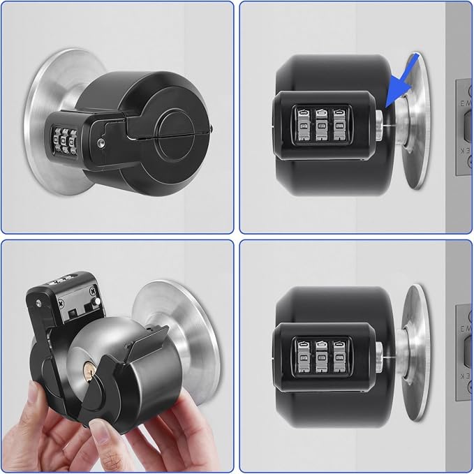 Door Knob Safety Cover Lock Child Proof Door Knob Lockout Device Cover | Combination Lock for Kids Dementia Elderly Safety Water Gas Valve Faucets Temporary Door Handle Lock Fits Most Circular Knobs - Image 4