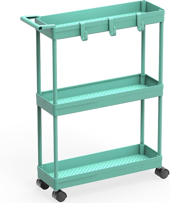 Simple Houseware 3-Tier Slim Rolling Cart w/Handle 5.5" Wx27.5 H, Turquoise | Storage Cart for Narrow Space (5.5-Inch Wide) Kitchen, Bathroom, Laundry Room by SimpleHouseware
