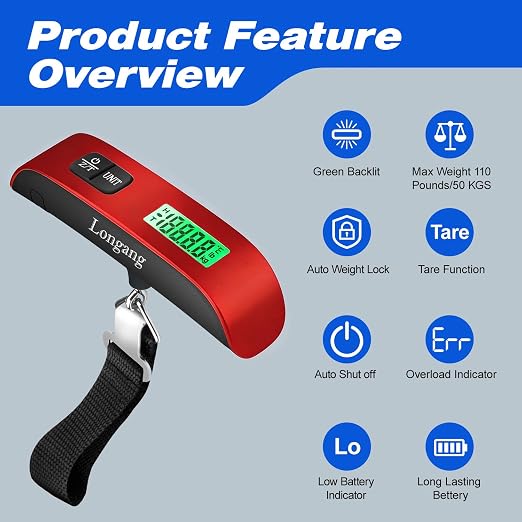 Digital Hanging Luggage Scale with Backlit for Travel, Portable Handheld Suitcase Weight Scale with Hook, 110 Pounds, Battery Included - Image 2