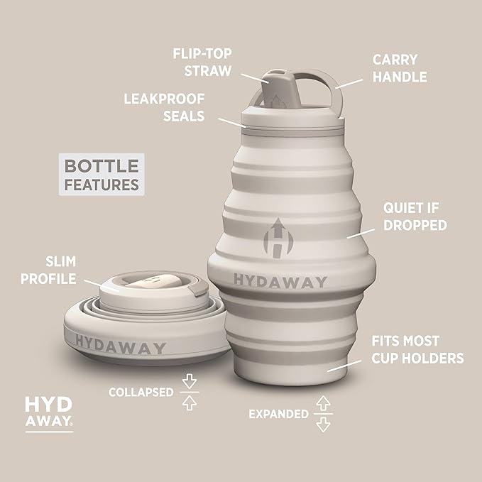 HYDAWAY 17oz Collapsible Water Bottle, Packable Leakproof for Travel | Travel-first design. Fold flat to 1.5 in for carry-ons, purses, seatbacks. Leakproof, BPA-free, dishwasher safe. - Image 5