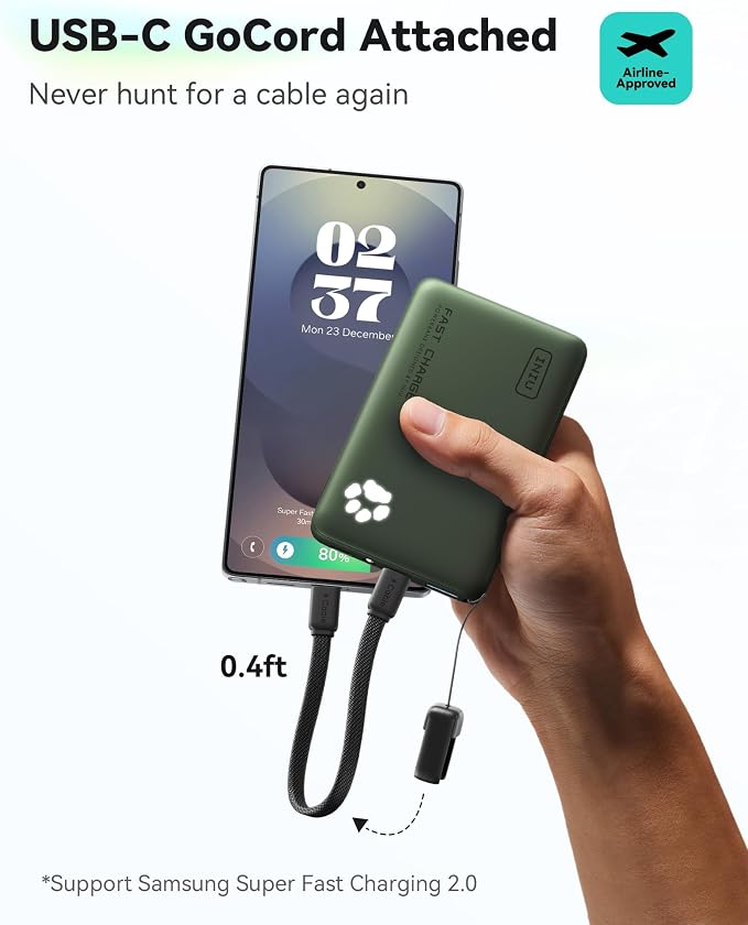 INIU 45W Fast Charging Portable Charger, Smaller 10000mAh Travel Power Bank | Flight-Safe, Detachable USB C Cable, Travel Essential, External Battery Phone Pack for iPhone 17 Samsung S26 iPad etc, Green - Image 4