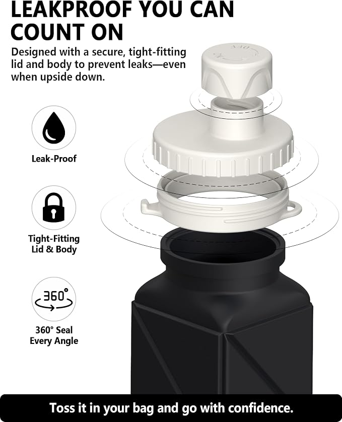 BEAUTAIL Collapsible Water Bottles 21oz/610mL, Silicone Travel Water Bottle | BPA Free, Leakproof & Reusable, Foldable Water Bottle for Traveling, Hiking, School, Sports, Outdoor, 2-Pack, Black+DarkBlue - Image 4