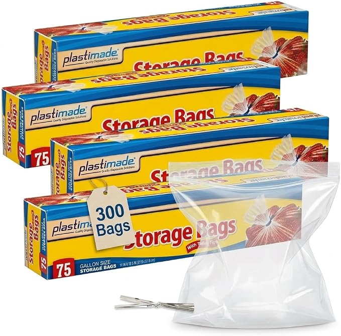 1 Gallon Storage Bags with Twist Ties, 300 Count - Clear Plastic Food Storage Bags for Sandwiches, Snacks, Fruit, Produce & Freezer (Pack of 3) - Image 9