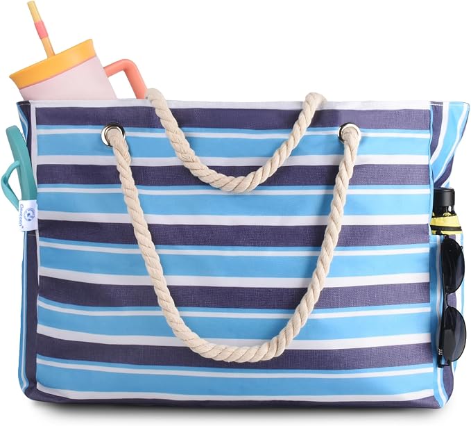 Genteen Beach Bag for Women, Large Waterproof Sandproof Beach Tote with Zipper Pocket, Solid for Travel Pool by Genteen