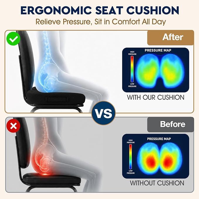 Seat Cushion, Memory Foam Office Chair Cushion - Grey, XXX-Large | for Car Seat, Airplane, Desk Chair - Sciatica & Hip & Coccyx Pain Relief Cushion for Long Sitting Office Workers, Car Drivers - Image 3
