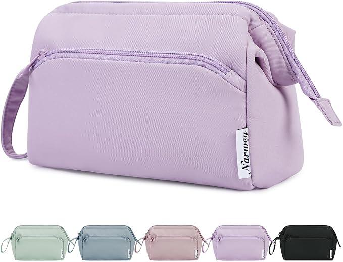 Narwey Makeup Bag Women Wide-open Make up Bag Travel Cosmetic Bag Organizer Toiletry Bag for Cosmetics Toiletries Accessories (Purple) by Narwey