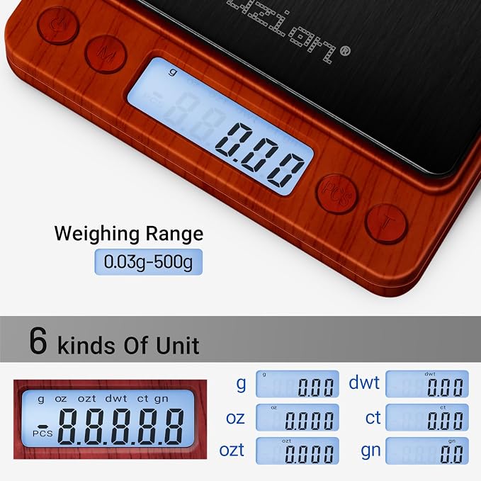 Fuzion Digital Scale .01 Gram Accuracy, 500g Small Kitchen Food Scales | 2 Trays Included for Jewelry, Gold, Herb, Powder, Spice, Coffee, Coin - Weight Gram and Oz - Image 2