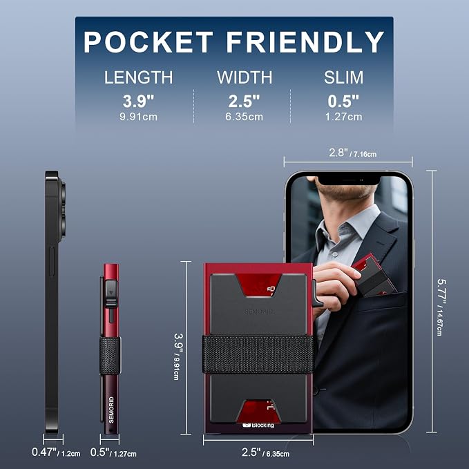 SEMORID RFID Blocking Slim Card Holder Wallet for Men Wallet Minimalist | Durable Expandable Backplate Compact Smart Metal Pop Up Wallet Front Pocket Holds 12+ Cards Plus Cash, Birthady Gifts for Men - Image 8
