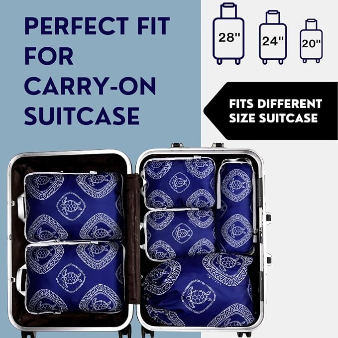 6-Set Compression Packing Cubes for Travel with Drawstring Backpack-Luggage Organizers for Suitcase-Water Resistant, Lightweight Vacation Essentials, Blue Turtle - Image 7
