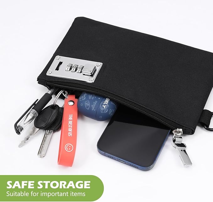 KeeKit Money Bag with Lock, 5 x 8 Inches Lockable Money Bag, Locking Accessories Pouch for Cash, Jewelry, Passports, Medicine, Credit Cards - ‎Black - Image 4