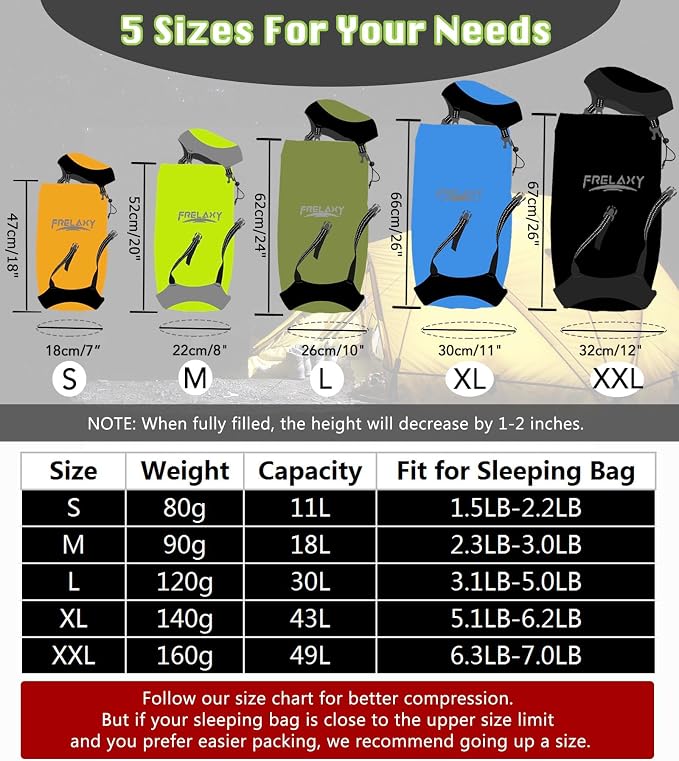 Frelaxy Compression Sack, 40% More Space! Sleeping Bag Stuff Sack | Ultralight Compression Stuff Sack, Water-Resistant & Ultralight Space Saving Gear for Camping, Hiking 11L/18L/30L/45L/52L - Image 5