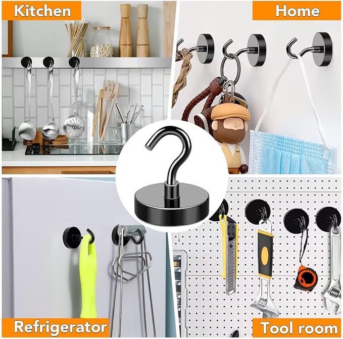 Magnetic Hooks 120Lbs Heavy Duty Magnets with Hook for Cruise Cabin | Strong Magnet Hooks for Hanging Super Metal Magnetic Hanger for Grill Fridge Kitchen Pack of 4 Black - Image 7