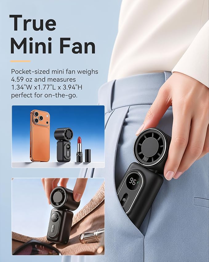 Mini Clip on Fan Handheld, 3000mAh Rechargeable Portable Fan with LED Display, 3-in-1 Personal Cooling Fan, 4 Speeds Quiet USB C Fan for Stroller Desk Travel Camping Office for Women Men Kids, Black - Image 4