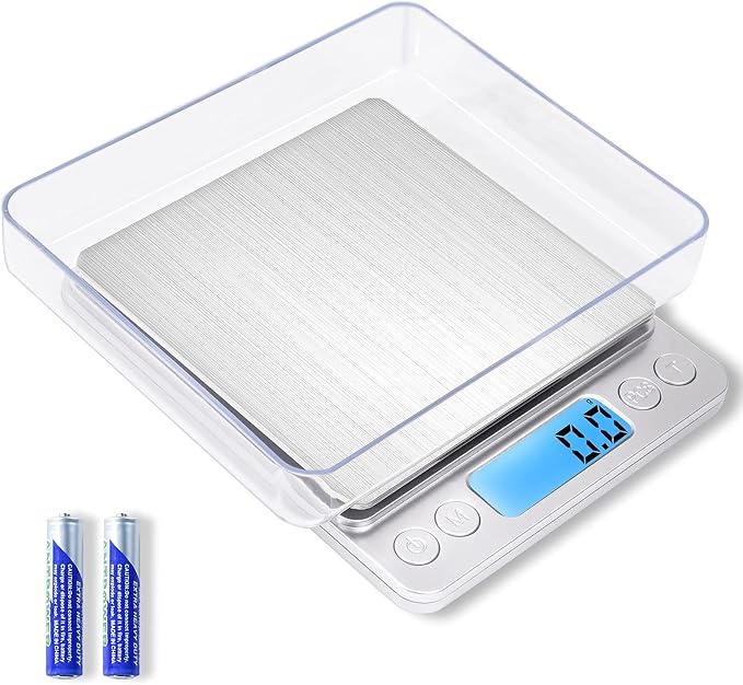 Small Digital Food Scale Ounce/OZ and Gram Scale, Kitchen Scale 3000g/0.1g High Precision for Baking, Soap Making, Jewelry, Includes 2 Trays and Batteries, 9 Units, Tare Function, Easy to Store - Image 7