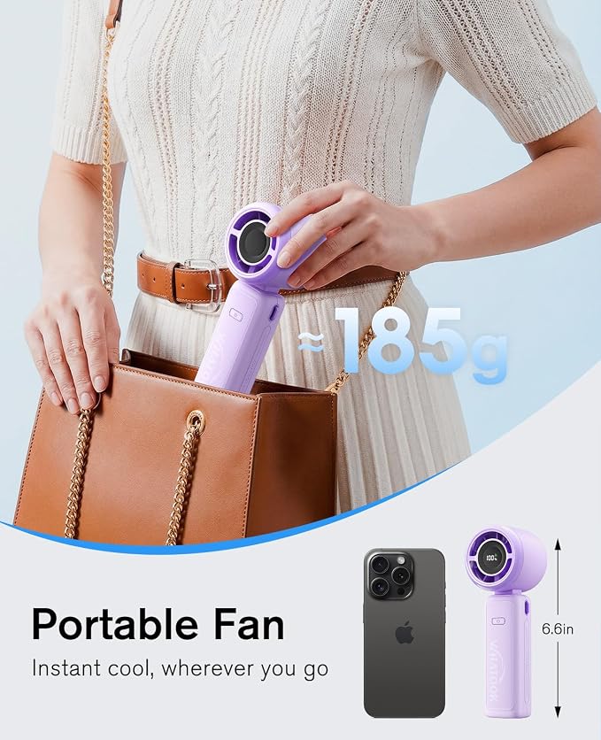 WHATOOK Portable Personal Handheld Fan: High Speed Cooling Fan, 12 Hours Battery Life, USB Rechargeable, Small Essentials for Women Cruise Travel, Beach Vacation (Purple) - Image 5