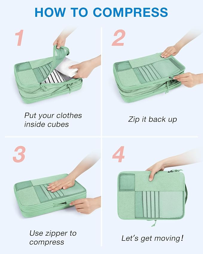 BAGSMART Compression Packing Cubes for Travel, 6 Set Luggage Organizer Bags | Fits 20/24/28in Carry-On Suitcases, Compressible Bags Streamline Cruise Travel Essentials, Sturdy Handles, Machine Washable - Image 4