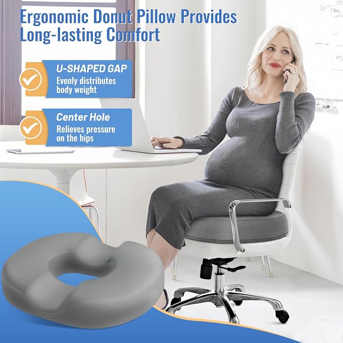 CloudBliss Donut Pillow Stadium Seat Cushion for Tailbone Pain Relief and Hemorrhoids, Memory Foam Seat Chair Cushion, Portable Seat Cushions for Bleachers, Car, Home & Office - Image 3