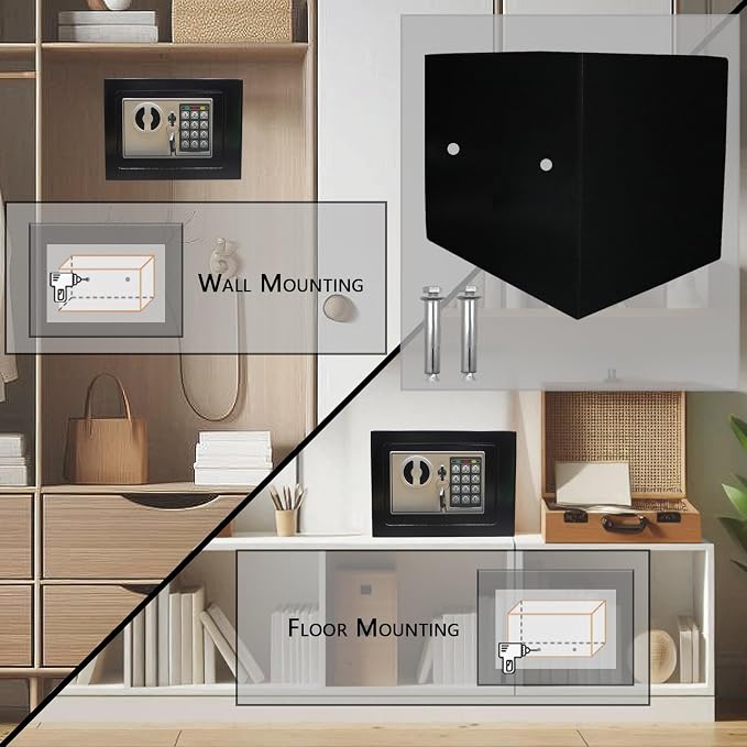 Yuanshikj Small Steel Security Safe Box with Keypad,Key;0.23 CuFt, Black | Electronic Digital Secure,9.1" W x 6.7" D x 6.7" H,Hidden for Home Dorm Apartment Hotel Office Cash Jewelry Storage - Image 3